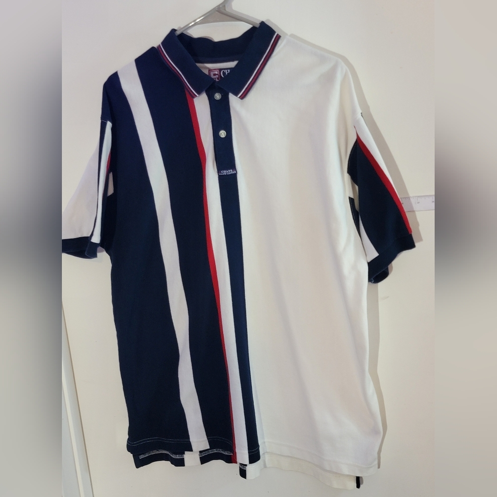 Chaps Ralph Lauren Vintage Men's Navy and White Striped Polo Shirt Size Large